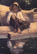 Worth Brehm Forntispiece illustration for The Adventures of Huckleberry Finn by mark Twain oil painting artist